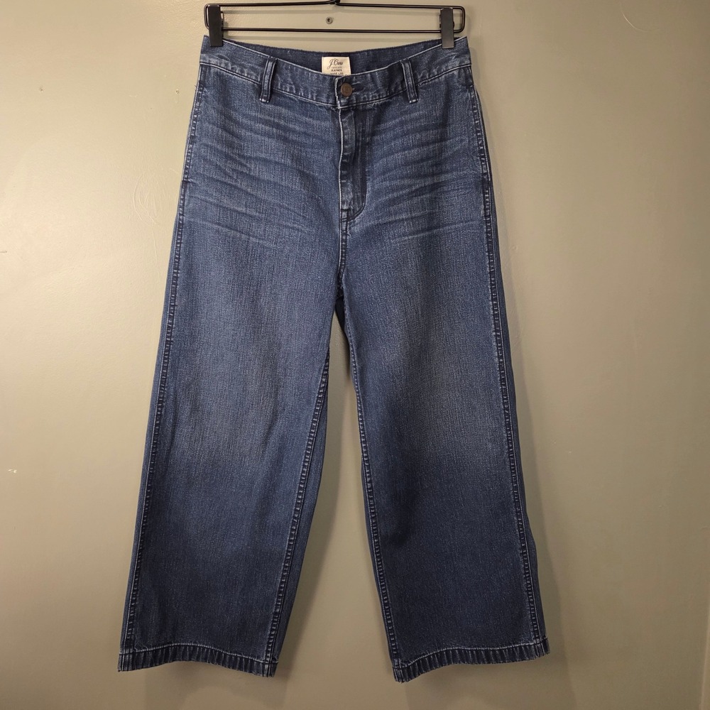 J.Crew Women's Rayner Wide Leg Jeans Size Cropped High Waist 28 Dark Wash Denim